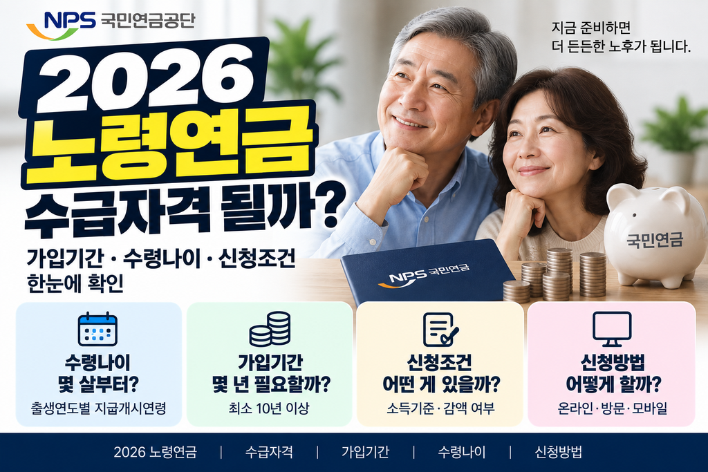 2026 노령연금 수급자격 될까? 가입기간·수령나이·신청조건 한눈에 확인