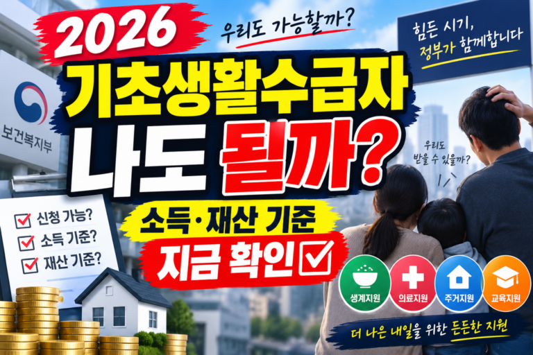 2026 기초생활수급자 자격요건 될까? 소득·재산 기준과 지원내용 한눈에 확인 1 2026 기초생활수급자 자격요건 될까? 소득·재산 기준과 지원내용 한눈에 확인