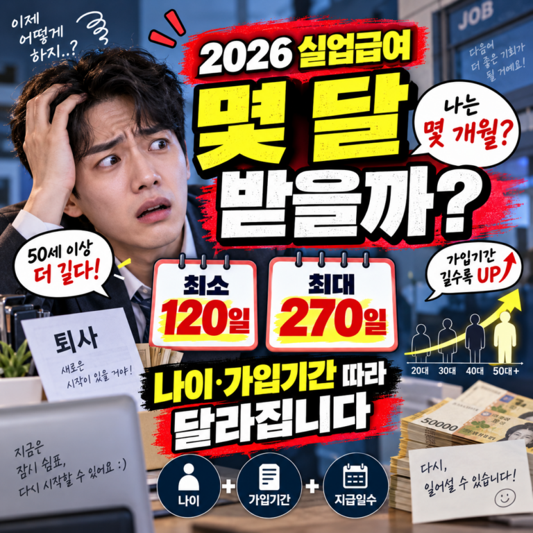 2026 실업급여 수급기간 얼마나 받을까? 연령·가입기간별 지급일수 한눈에 확인 7 2026 실업급여 수급기간 얼마나 받을까? 연령·가입기간별 지급일수 한눈에 확인