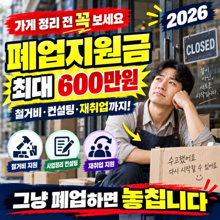 2026 소상공인 폐업지원금|지원대상·지원금액·신청방법 한눈에 확인 1 2026 소상공인 폐업지원금|지원대상·지원금액·신청방법 한눈에 확인