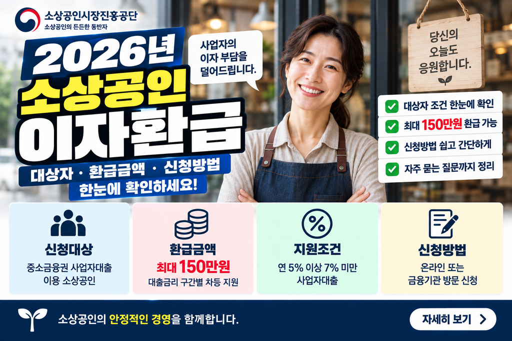 2026 소상공인 이자환급｜대상자·환급금액·신청방법 한눈에 확인