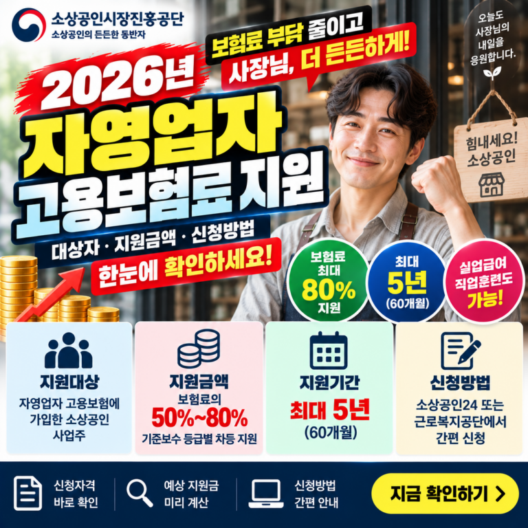 2026 자영업자 고용보험료 지원|대상·지원금액·신청방법 한눈에 확인 8 2026 자영업자 고용보험료 지원|대상·지원금액·신청방법 한눈에 확인