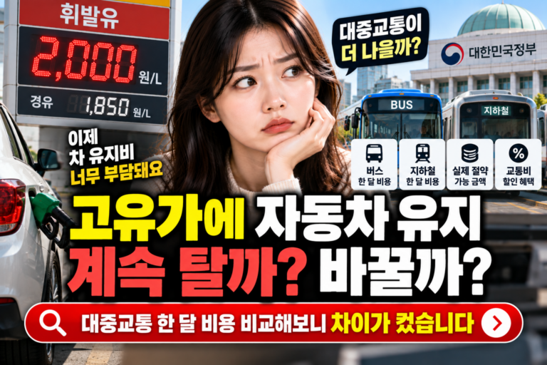 고유가에 자동차 유지 고민된다면 대중교통 비용 비교부터 해보세요 한 달 차이 꽤 큽니다 1 고유가에 자동차 유지 고민된다면 대중교통 비용 비교부터 해보세요 한 달 차이 꽤 큽니다