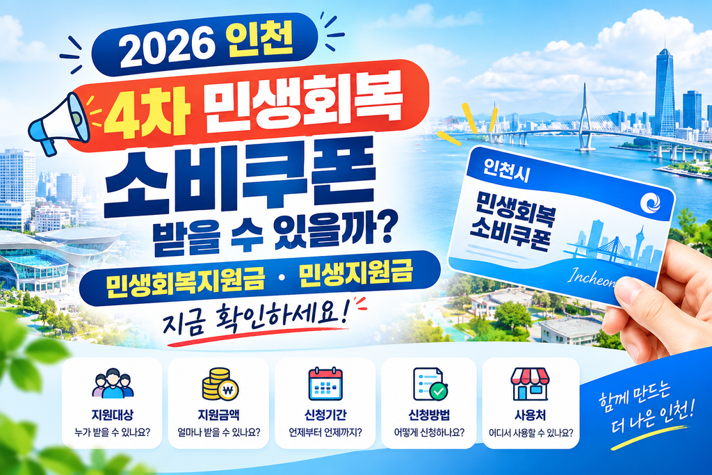 2026 인천 4차 민생회복 소비쿠폰 받을 수 있을까? 민생회복지원금·민생지원금 지금 확인하세요 1 2026 인천 4차 민생회복 소비쿠폰 받을 수 있을까? 민생회복지원금·민생지원금 지금 확인하세요