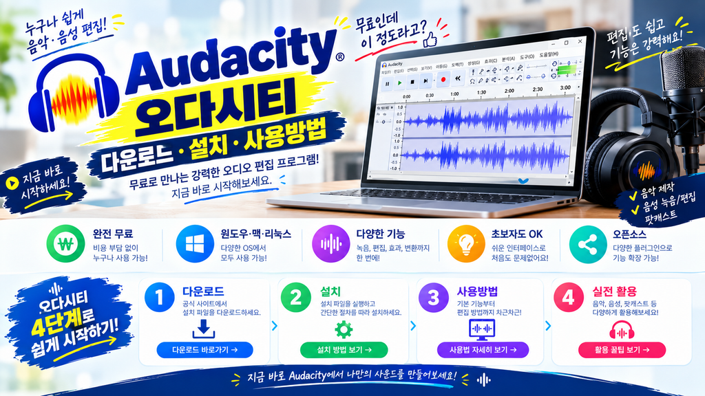 Audacity 오다시티 다운로드 설치 사용방법