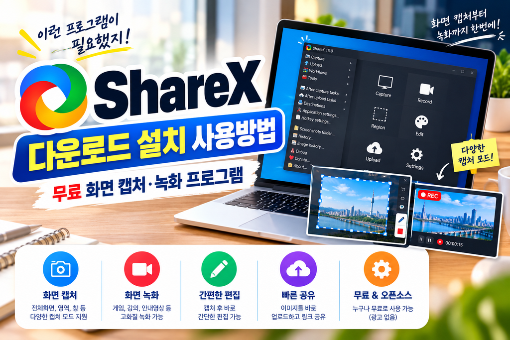 ShareX 다운로드 설치 사용방법|무료 화면 캡처·녹화 프로그램 1 ChatGPT Image 2026년 9월 14일 오전 10 33 07