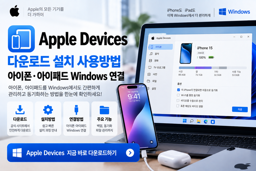 Apple Devices 다운로드 설치 사용방법|아이폰·아이패드 Windows 연결 1 Apple Devices 다운로드 설치 사용방법|아이폰·아이패드 Windows 연결