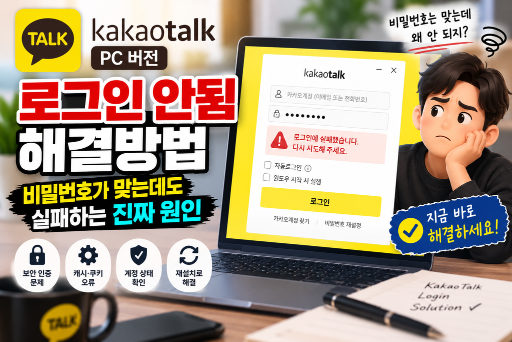 카카오톡 PC 로그인 안됨 해결방법|비밀번호가 맞는데도 실패하는 원인 1 카카오톡 PC 로그인 안됨 해결방법|비밀번호가 맞는데도 실패하는 원인