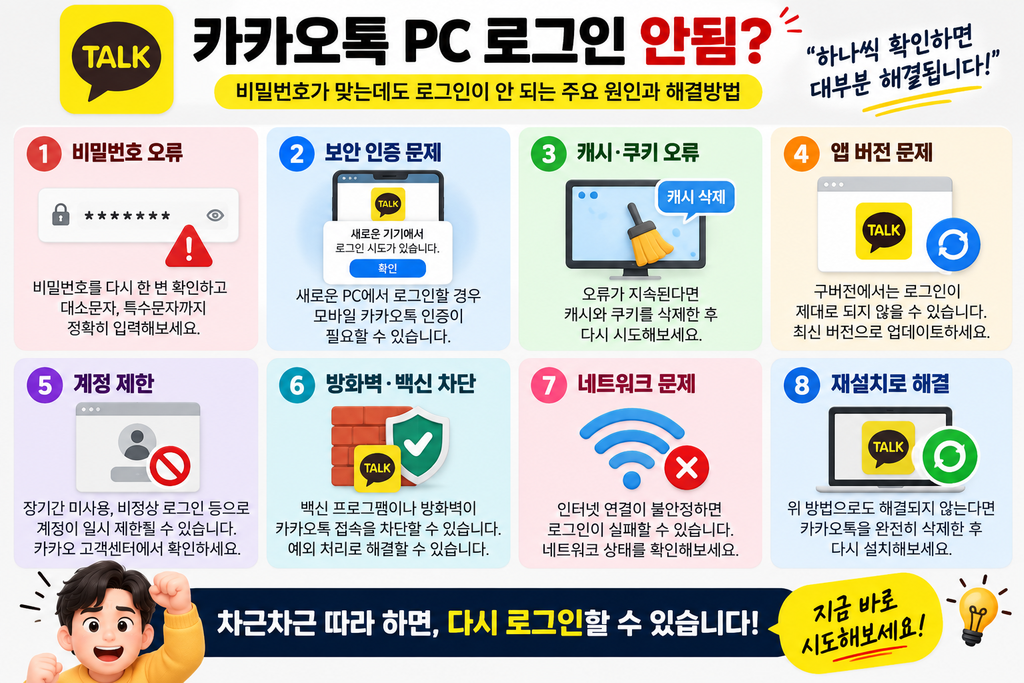 카카오톡 PC 로그인 안됨 해결방법|비밀번호가 맞는데도 실패하는 원인 2 카카오톡 PC 로그인 안됨