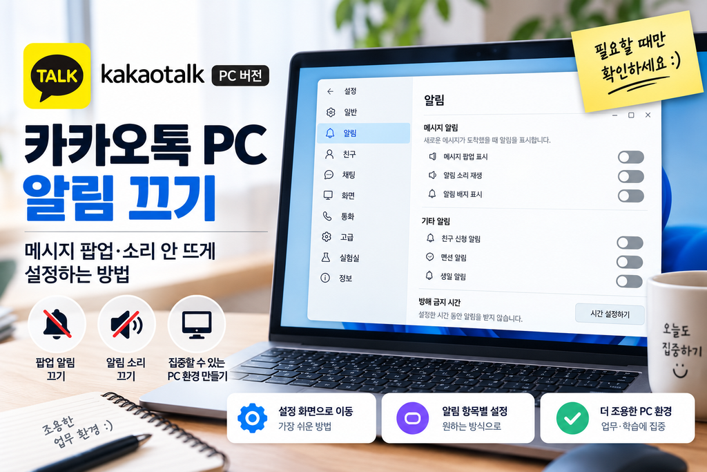 카카오톡 PC 알림 끄기|메시지 팝업·소리 안 뜨게 설정하는 방법 1 카카오톡 PC 알림 끄기|메시지 팝업·소리 안 뜨게 설정하는 방법