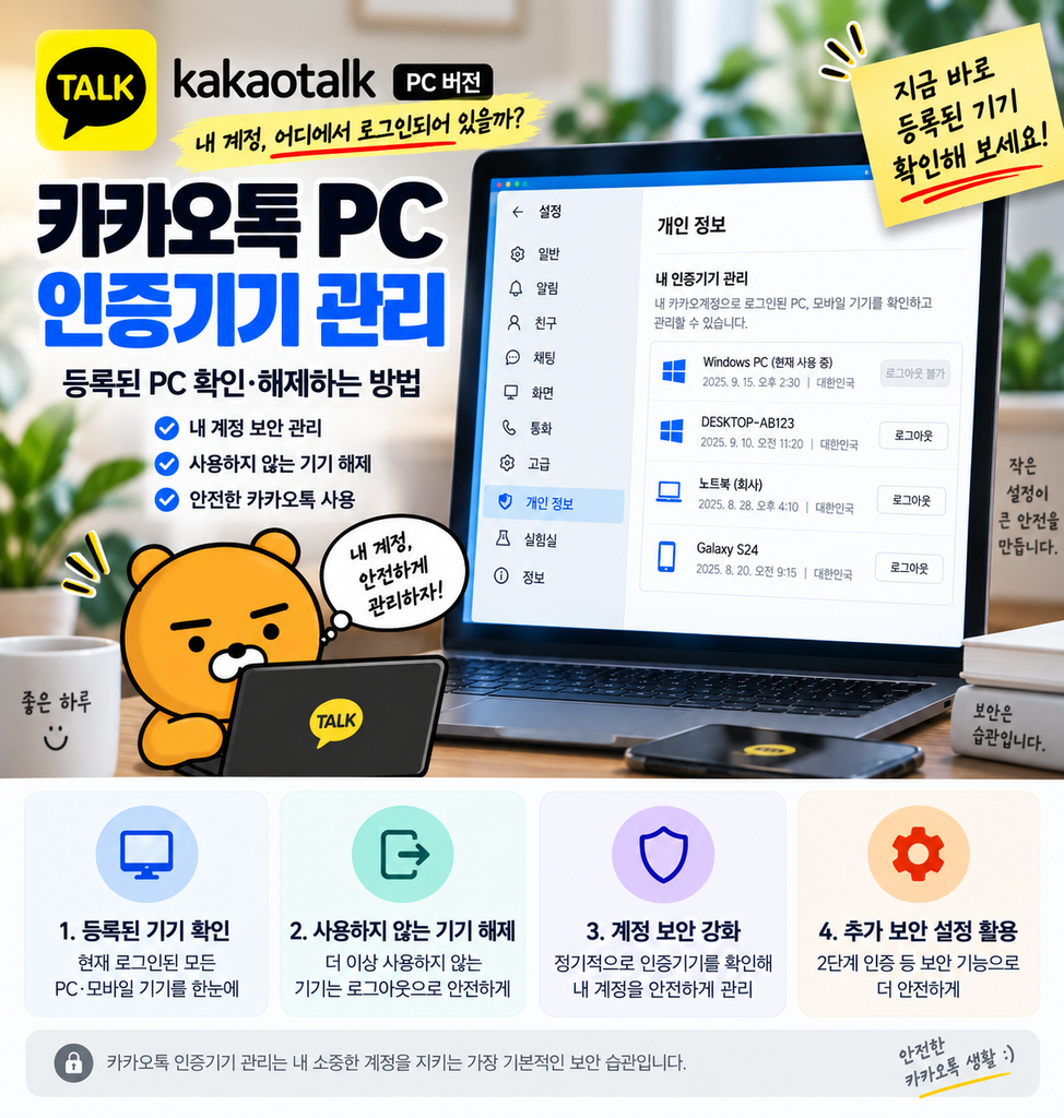 카카오톡 PC 인증기기 관리 방법|등록된 PC 확인·해제하는 방법 1 카카오톡 PC 인증기기 관리 방법|등록된 PC 확인·해제하는 방법