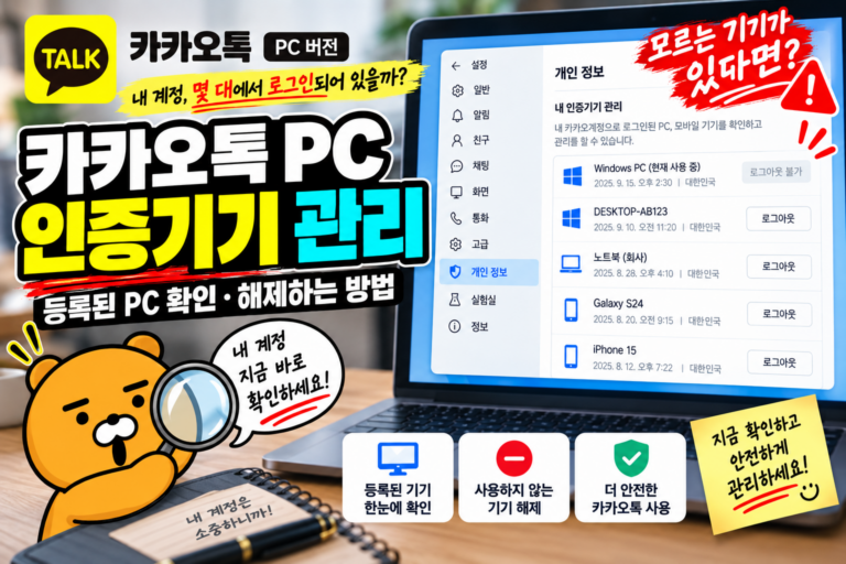 카카오톡 PC 인증기기 관리 방법|등록된 PC 확인·해제하는 방법 1 카카오톡 PC 인증기기 관리 방법|등록된 PC 확인·해제하는 방법