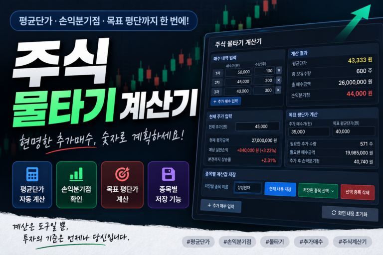 주식 물타기 계산기|추가매수 후 평균단가 계산하기 (주식·코인) 1 주식 물타기 계산기