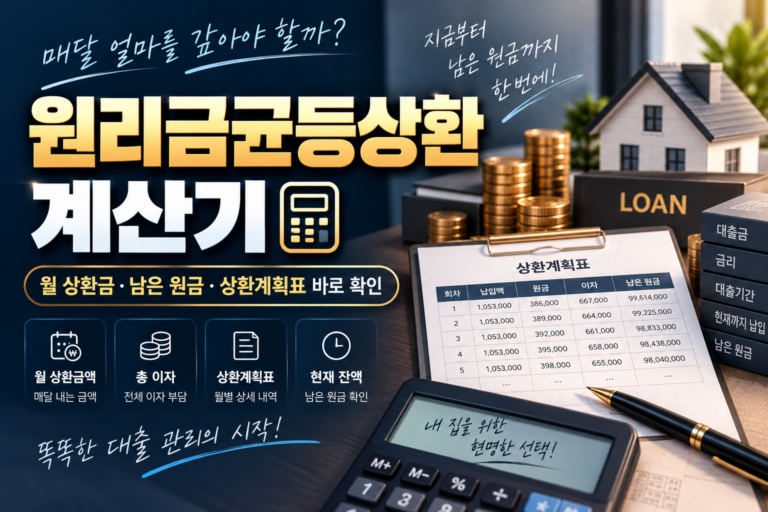 원리금균등상환 계산기|월 상환금·남은 원금·상환계획표 바로 확인 5 원리금균등상환 계산기|월 상환금·남은 원금·상환계획표 바로 확인