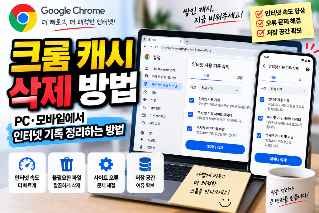 크롬 캐시 삭제 방법｜PC·모바일에서 인터넷 기록 정리하는 방법