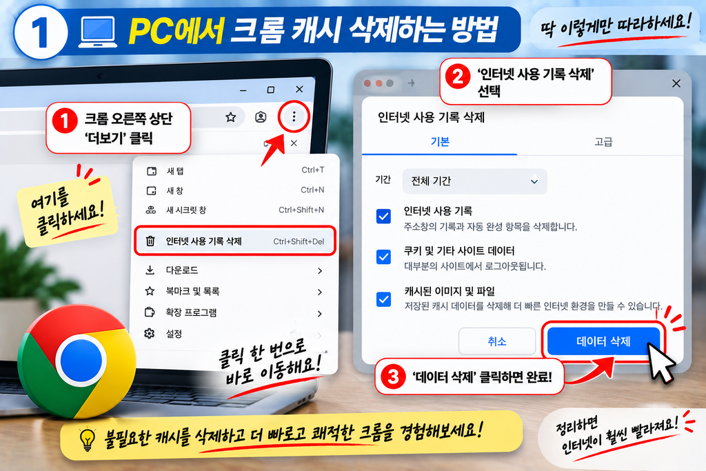 크롬 캐시 삭제 방법|PC·모바일에서 인터넷 기록 정리하는 방법 2 크롬 캐시 삭제 방법|PC