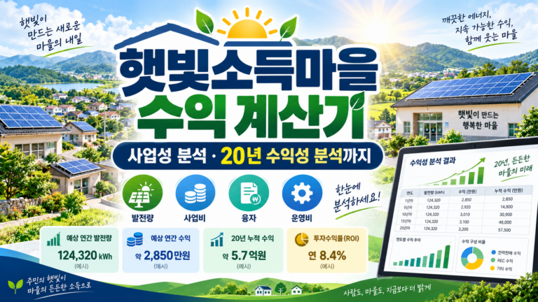 햇빛소득마을 수익 계산기|발전량·임대료·유지관리비·20년 수익성 한눈에 확인 2 햇빛소득마을 수익 계산기|발전량·임대료·유지관리비·20년 수익성 한눈에 확인