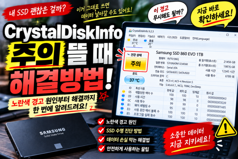 CrystalDiskInfo 주의 뜰 때 해결방법|노란색 경고 원인부터 확인 1 CrystalDiskInfo 주의 뜰 때 해결방법|노란색 경고 원인부터 확인