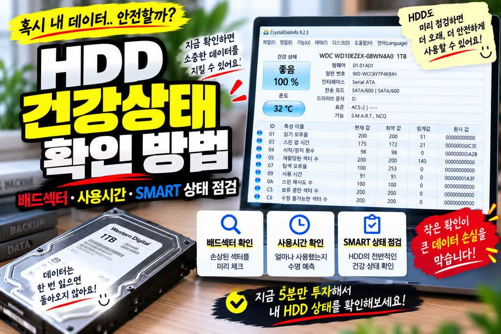 HDD 건강상태 확인 방법｜배드섹터·사용시간·SMART 상태 점검