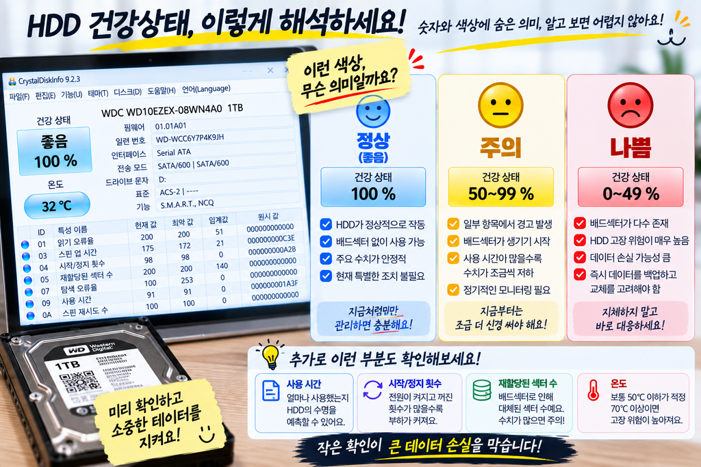 HDD 건강상태 확인 방법|배드섹터·사용시간·SMART 상태 점검 3 ChatGPT Image 2026년 9월 22일 오전 09 31 56