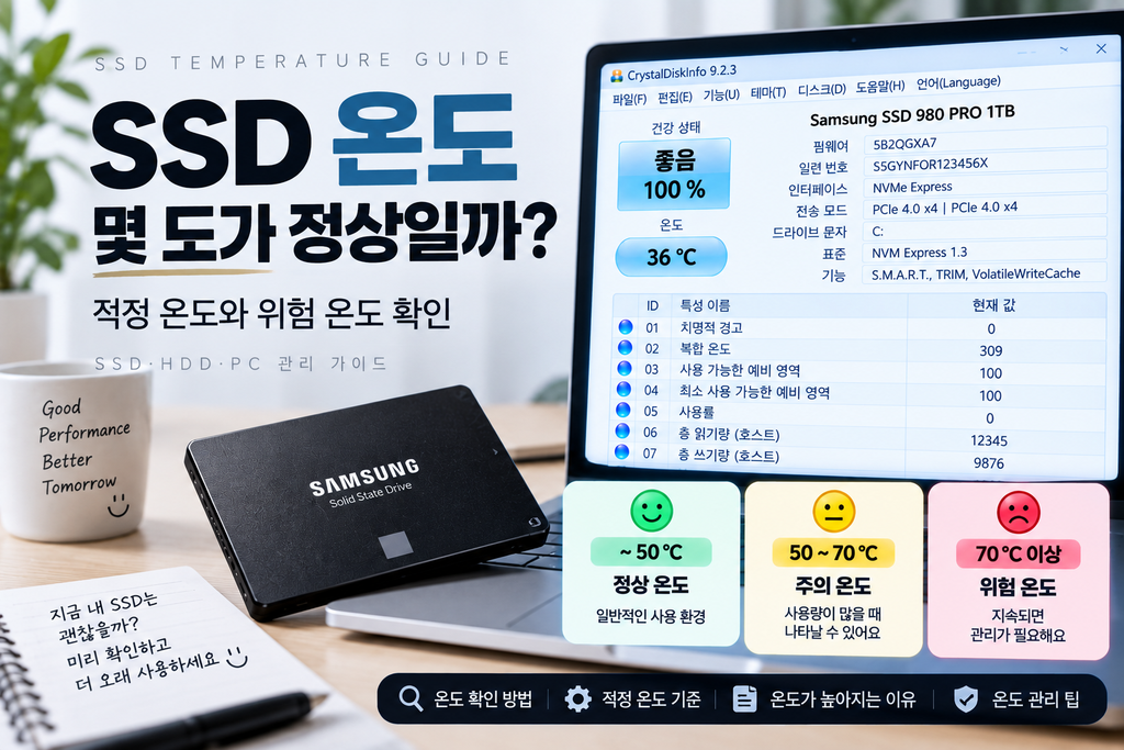 SSD 온도 몇 도가 정상일까? 적정 온도와 위험 온도 확인 1 SSD 온도 몇 도가 정상일까? 적정 온도와 위험 온도 확인
