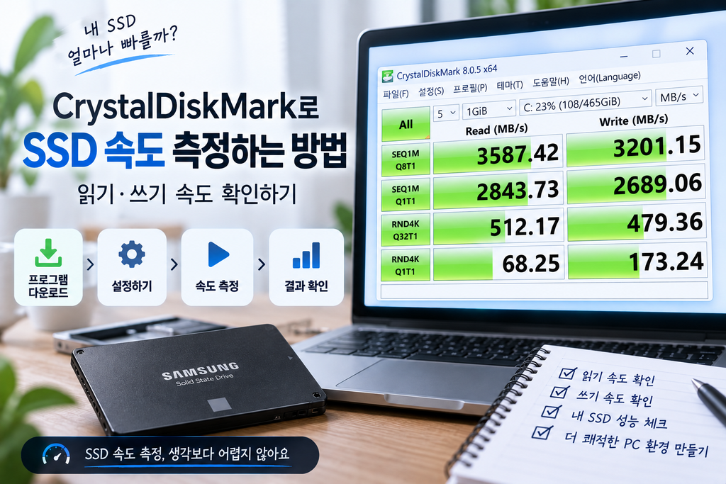 CrystalDiskMark로 SSD 속도 측정하는 방법｜읽기·쓰기 속도 확인하기