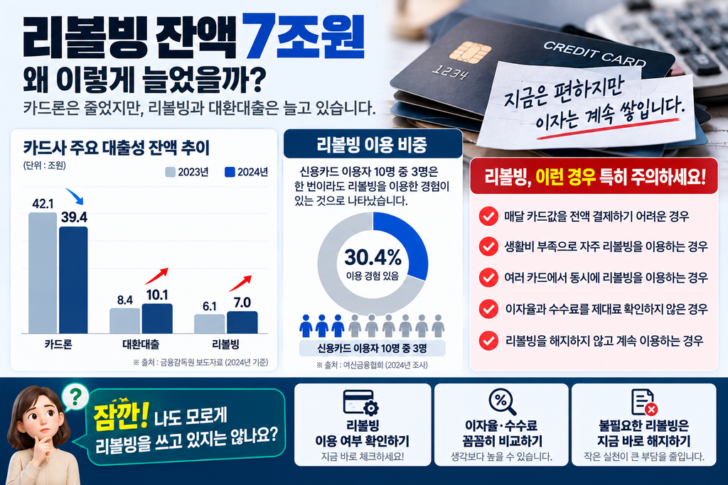 카드값 다음 달로 넘기고 있다면 주의하세요|리볼빙 잔액 7조원, 이자가 문제입니다 3 리볼빙 7조원