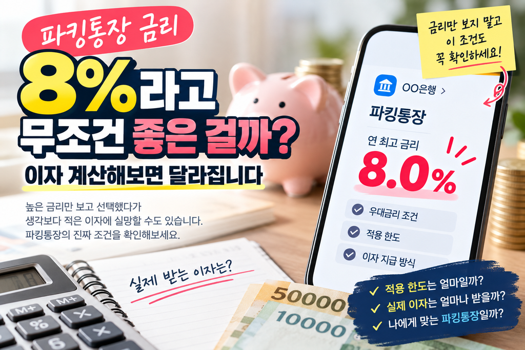 파킹통장 금리 8%라고 무조건 좋은 걸까? 이자 계산해보면 달라집니다 1 파킹통장 금리 8%라고 무조건 좋은 걸까? 이자 계산해보면 달라집니다