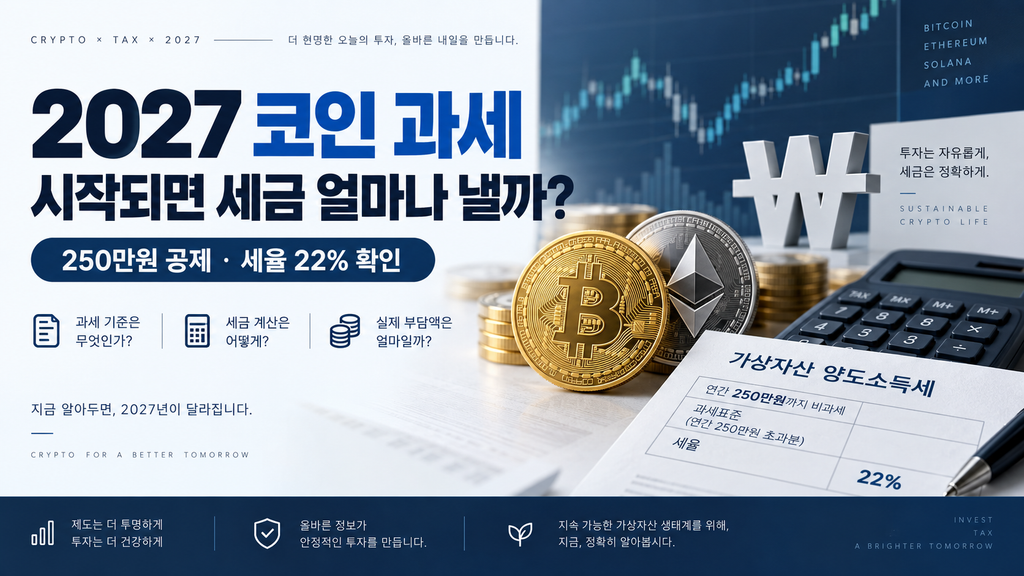 2027 코인 과세 시작되면 세금 얼마나 낼까? 250만원 공제·22% 세율 확인