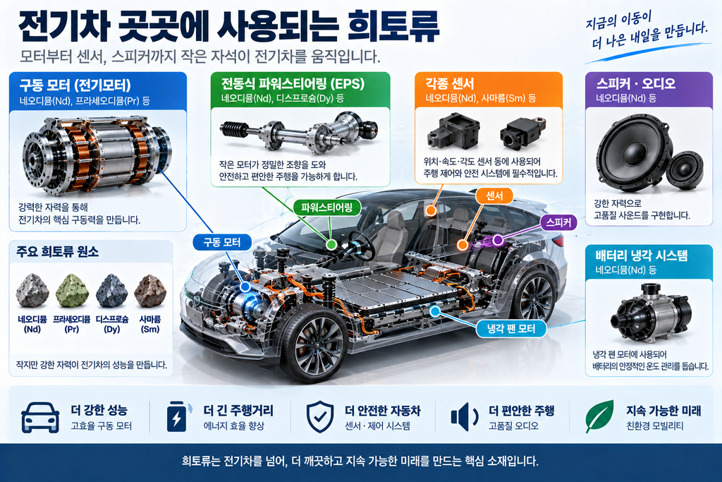 희토류 없으면 전기차 생산도 어렵다? 자동차 산업에 필요한 이유 2 전기차 곳곳에서 사용되는 희토류