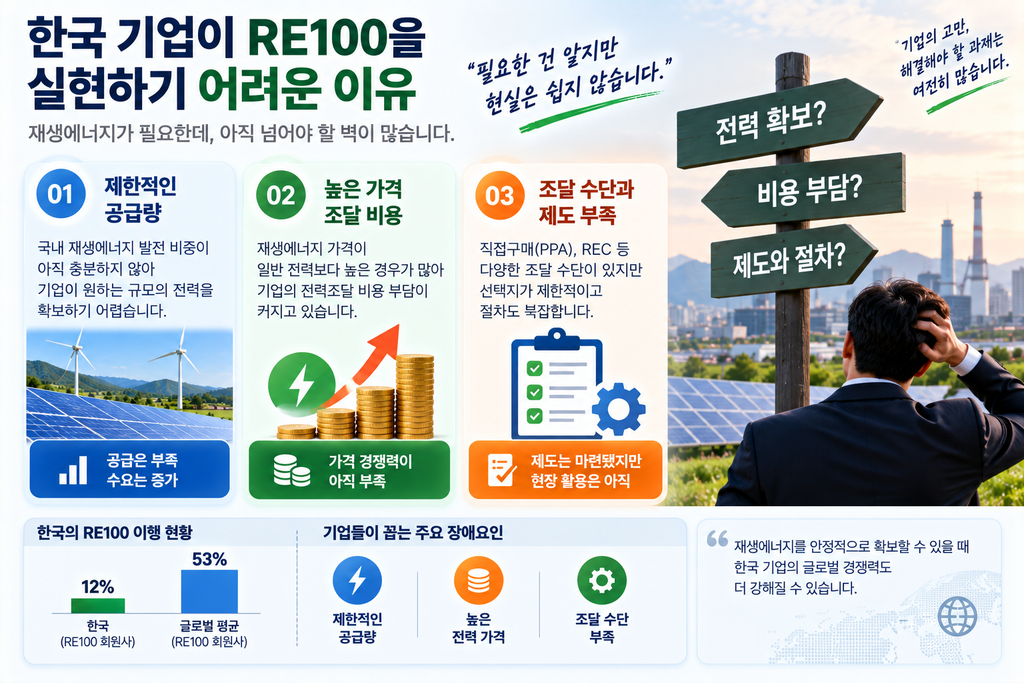 RE100이 왜 한국 경제의 문제일까? 수출기업과 재생에너지의 연결고리 3 RE100달성 실현 어려운 이유