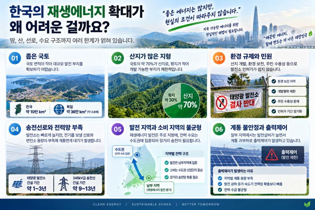 한국은 왜 재생에너지 확대가 어려울까? 좁은 국토·산지·선로 부족이 만드는 한계 2 재생에너지 확대가 어려워