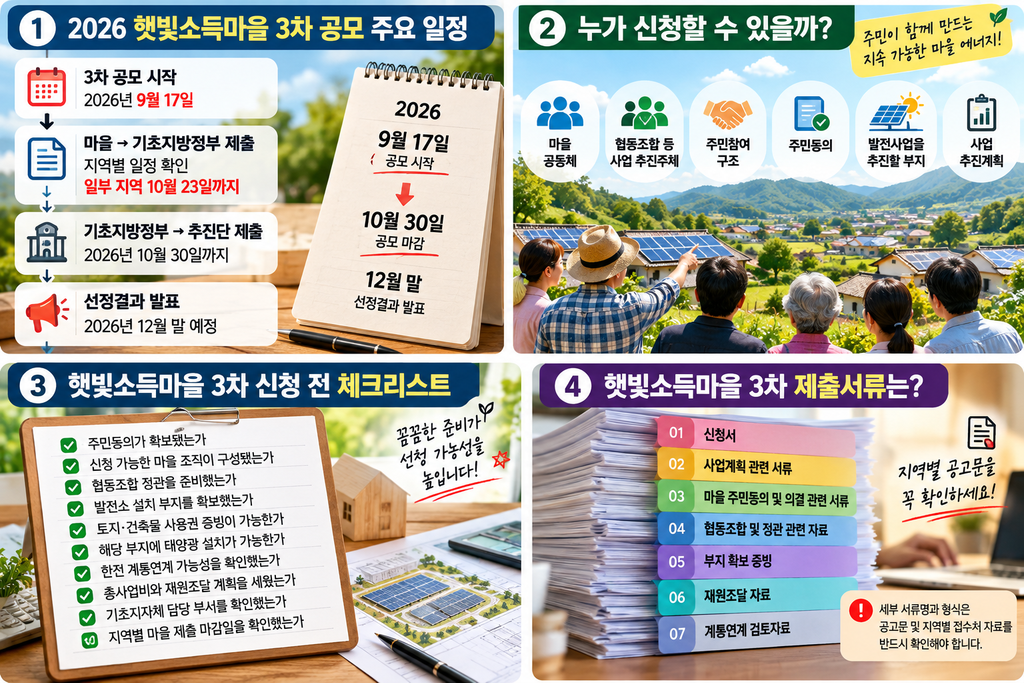 2026 햇빛소득마을 3차 공모 신청 시작|신청기간·자격조건·제출서류·선정 일정 총정리 2 햇빛소득마을 체크리스트