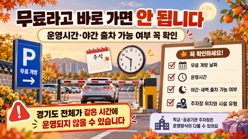 2026 추석 경기도 무료 주차장|수원·용인·성남·고양 등 지역별 찾는 방법 4 무료라고 바로가면 안 됩니다
