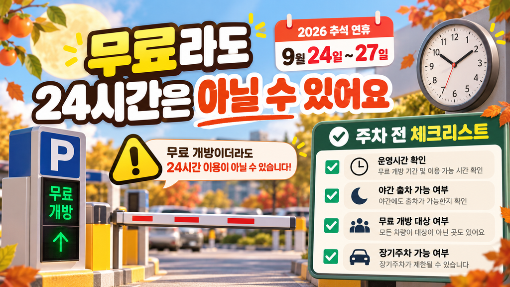 2026 추석 연휴 무료 주차장|전국 9천여 곳 무료 개방·내 주변 찾는 방법 4 ChatGPT Image 2026년 9월 24일 오후 12 34 00 3