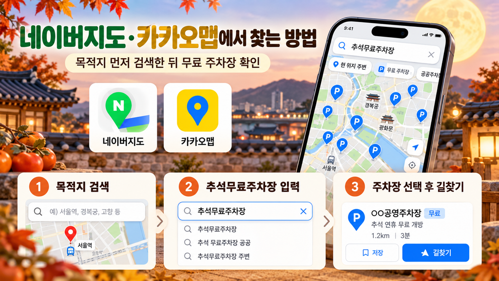 2026 추석 무료 주차장 네이버지도·카카오맵에서 찾는 방법 2 네이버지도, 카카오맵