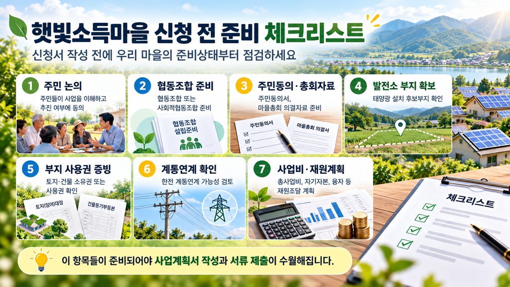 햇빛소득마을 신청방법 어떻게 될까? 마을에서 지자체·추진단까지 제출 절차 정리 2 체크리스트