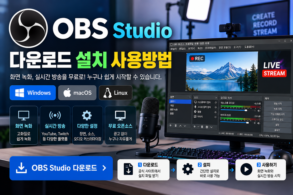 OBS Studio 다운로드 설치 사용방법