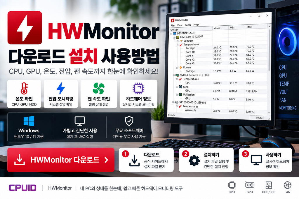 HWMonitor 다운로드 설치 사용방법