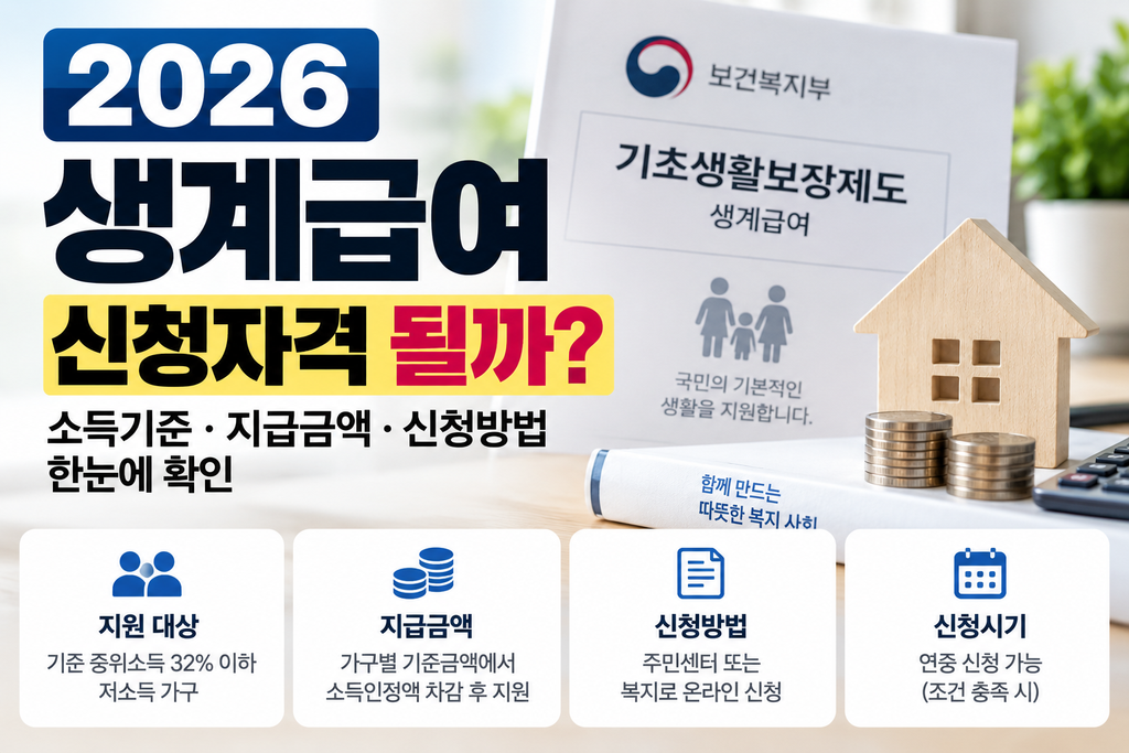 2026 생계급여 신청자격 될까? 소득기준·지급금액·신청방법 한눈에 확인