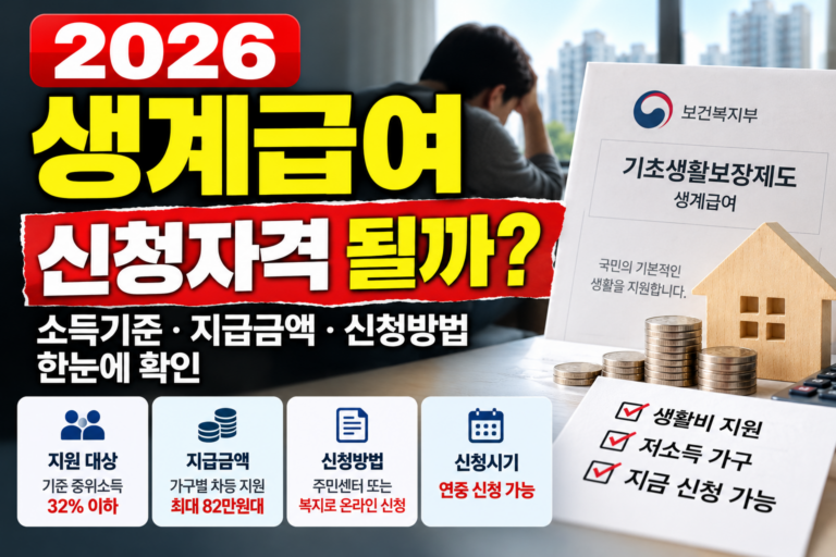 2026 생계급여 신청자격 될까? 소득기준·지급금액·신청방법 한눈에 확인 1 2026 생계급여 신청자격 될까? 소득기준·지급금액·신청방법 한눈에 확인