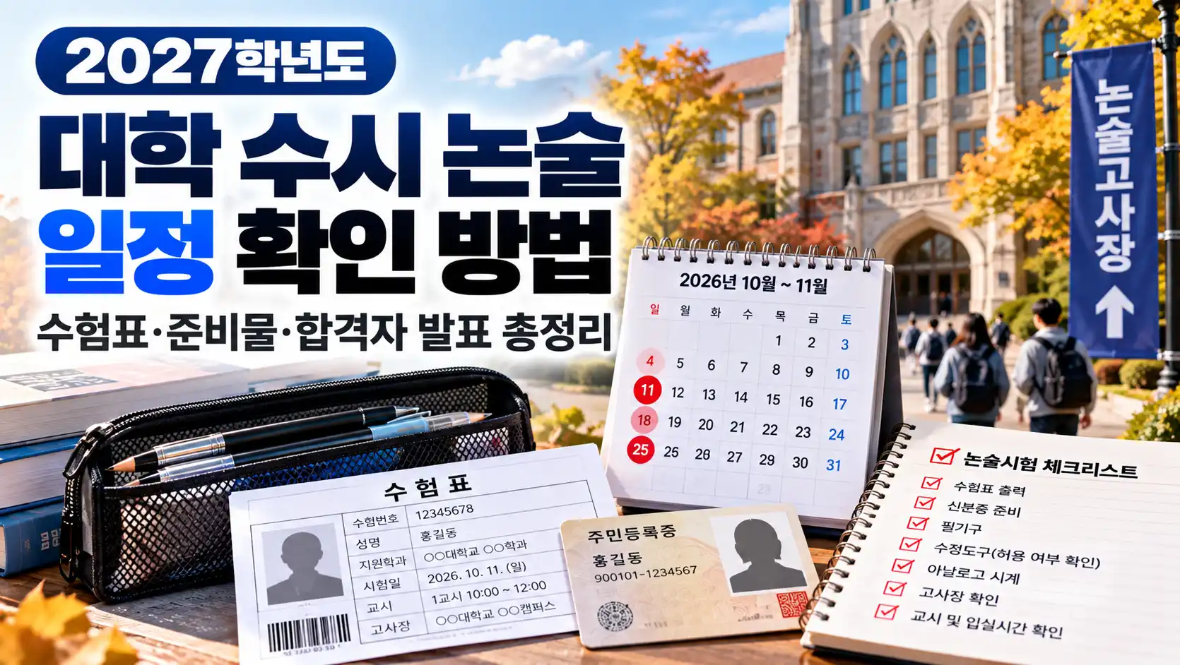 2027학년도 수시 논술 일정 확인 방법|수험표·준비물·합격자 발표 총정리 1 2027학년도 수시 논술 일정 확인 방법|수험표·준비물·합격자 발표 총정리