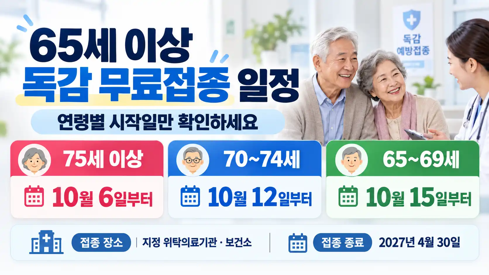 독감 예방접종 언제 맞아야 할까? 65세 이상 연령별 시작일 정리 2 65세 이상 독감 무료접종 일정
