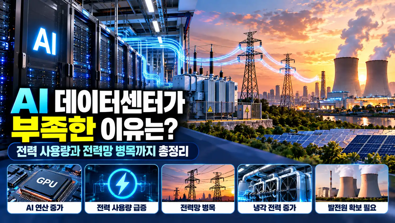 AI 데이터센터가 부족한 이유는? 전력 사용량·전력망 병목 총정리 1 AI 데이터센터가 부족한 이유는? 전력 사용량·전력망 병목 총정리