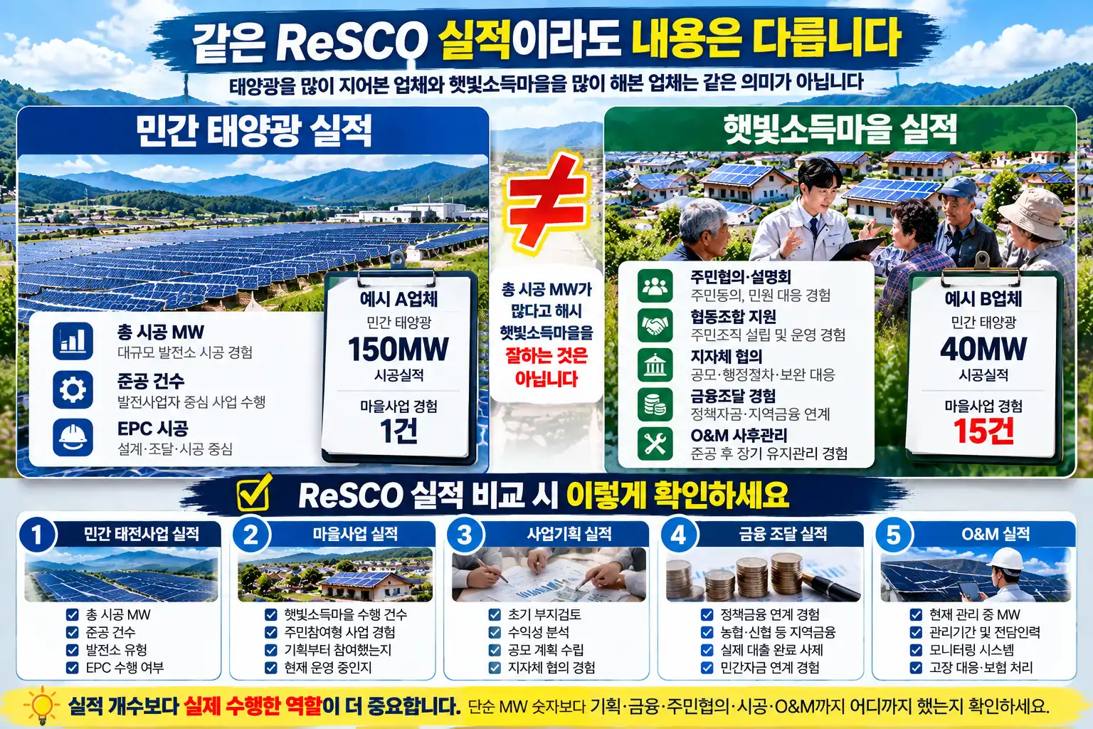 햇빛소득마을 ReSCO 기업 실적 어떻게 비교할까? 민간발전과 마을사업은 다릅니다 2 내용은 다릅니다