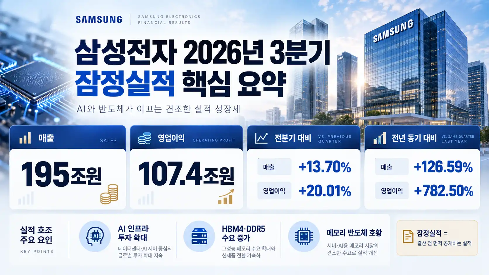 삼성전자 2026년 3분기 실적 발표|영업이익 107.4조 원, 잠정실적 의미는? 2 삼성전자 2026년 3분기 실적 요약