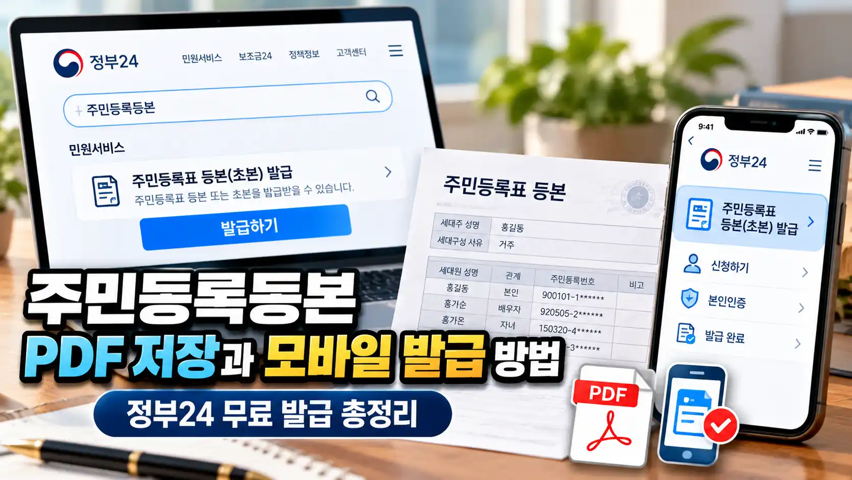주민등록등본 PDF 저장과 모바일 발급 방법|정부24 무료 발급 총정리 1 주민등록등본 PDF 저장과 모바일 발급 방법|정부24 무료 발급 총정리