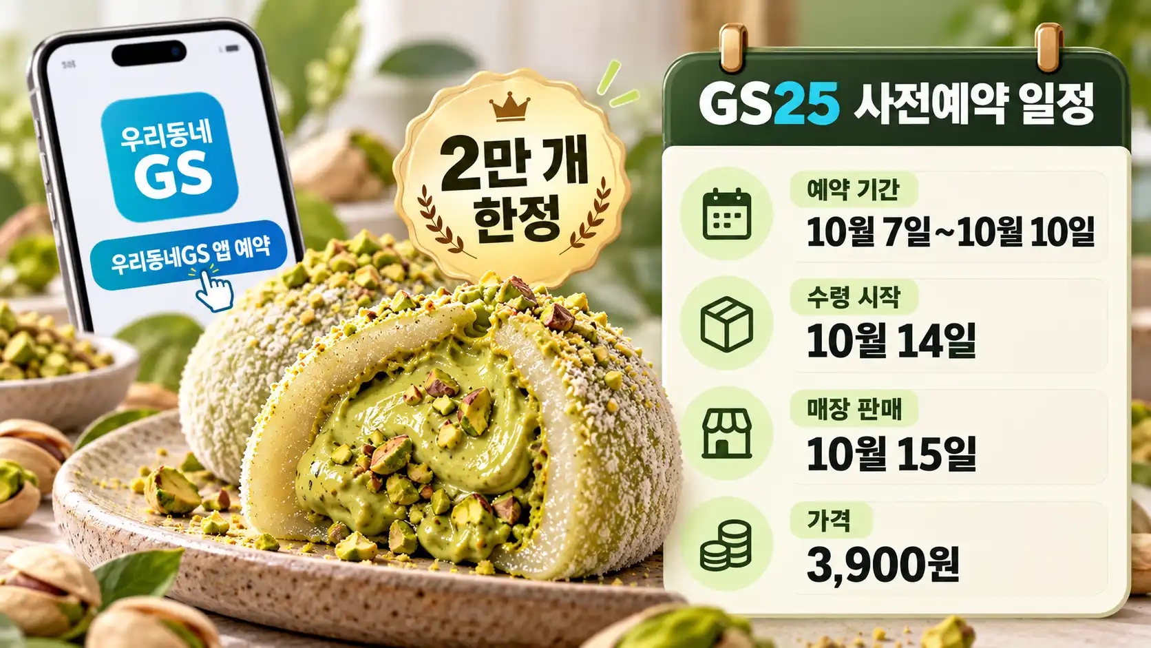 한정선 피스타치오 찹쌀떡 GS25 사전예약 시작|가격·예약방법·출시일 총정리 3 피스타치오 찹쌀떡 사전예약 광고