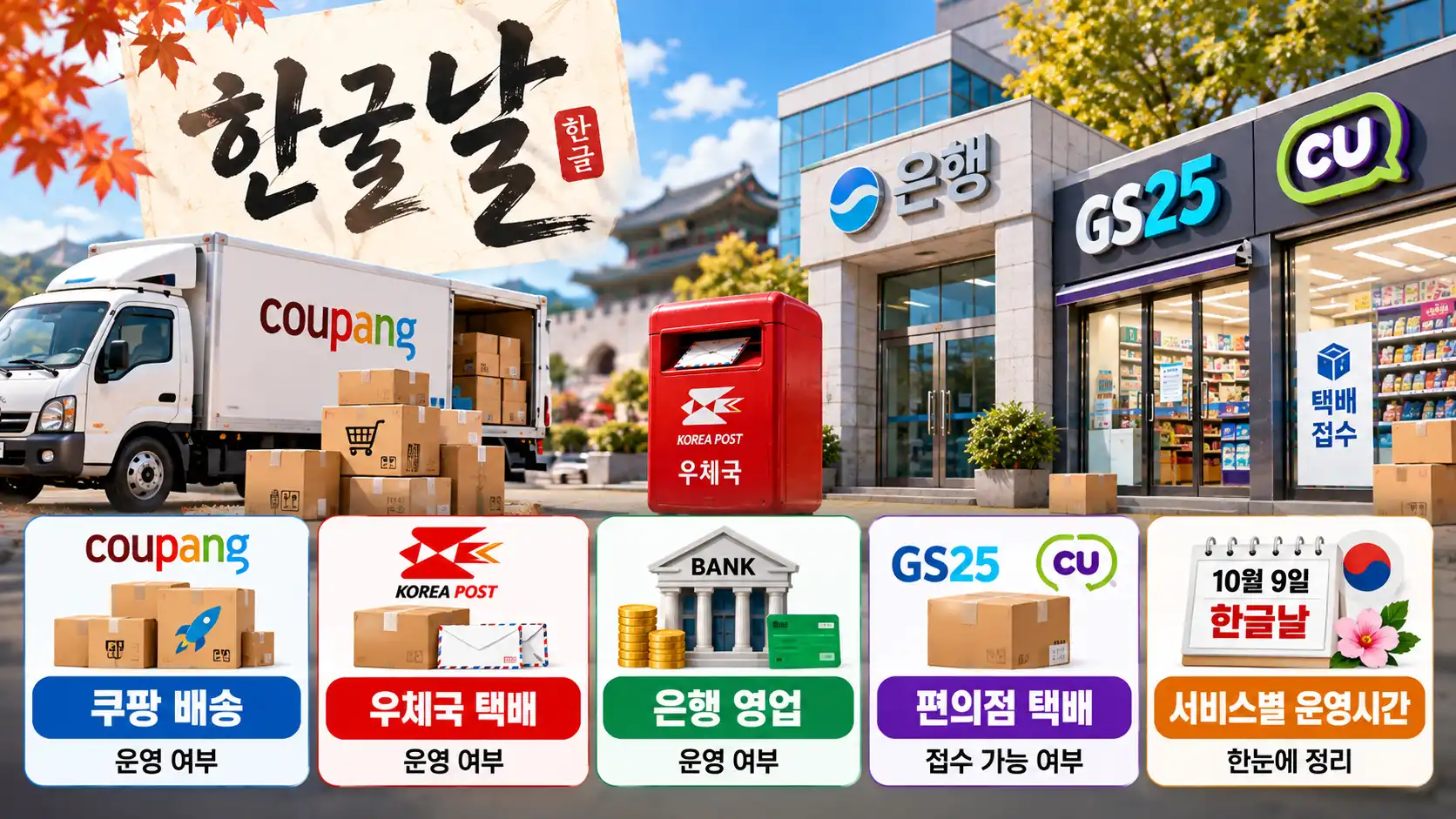 한글날 공휴일 택배 배송·은행·우체국 운영 여부 총정리 1 한글날 공휴일 택배 배송·은행·우체국 운영 여부 총정리