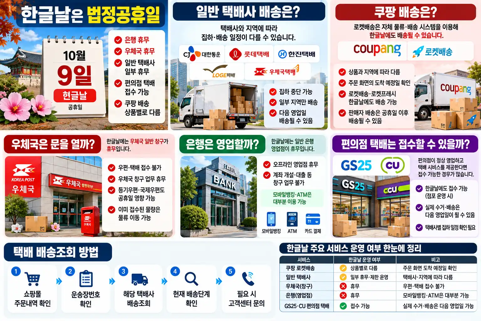 한글날 공휴일 택배 배송·은행·우체국 운영 여부 총정리 2 한글날 택배